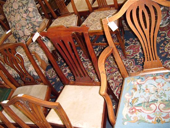 George III ash open armchair and two side chairs